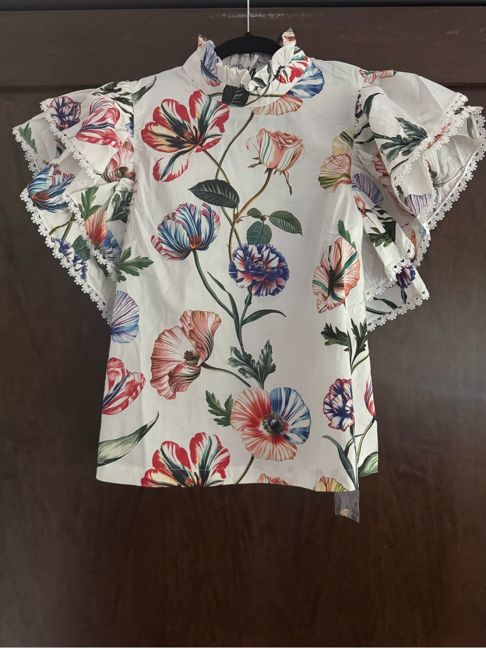 NWT PROSPERINA BLAIR IVORY MULTI FLORAL PRINT COTTON RUFFLE TOP SMALL